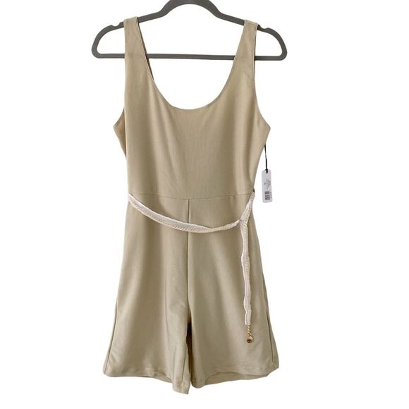 WeWoreWhat Scoop Ribbed Bodysuit Gold Chain Belt Khaki L Large NWOT - Picture 5 of 9